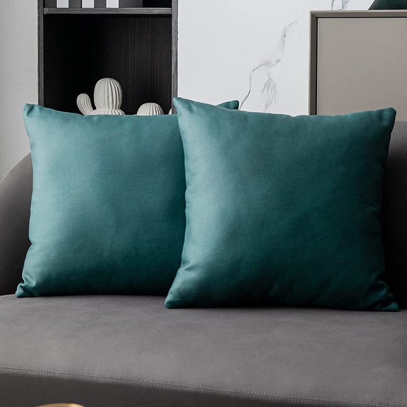 Photo 1 of Anickal Teal Large Pillow Covers 24x24 Inch Set of 2 Luxurious Soft Faux Suede Leathaire Modern Accent Decorative Square Throw Pillow Covers Cushion Cases for Bedroom Living Room Couch Bed Sofa
