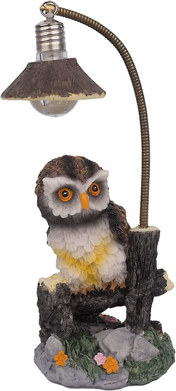 Photo 1 of ZJNDJL Resin Owl Sculpture Statue with Night Light, 9" Creative Ornaments Home Decoration Office Desktop Furnishing Crafts Gifts for Friend Family Animal Lovers Birthday Present (Gray+White)
