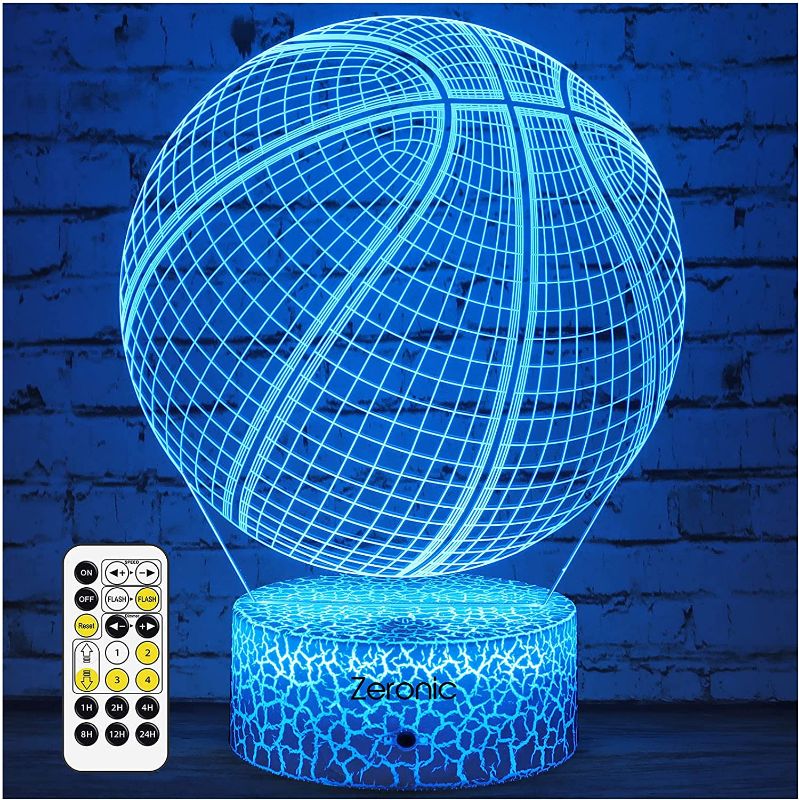 Photo 1 of ZERONIC Kids 3D Basketball Night Light Optical Illusion Lamp with 7 Colors Changing Remote Control
