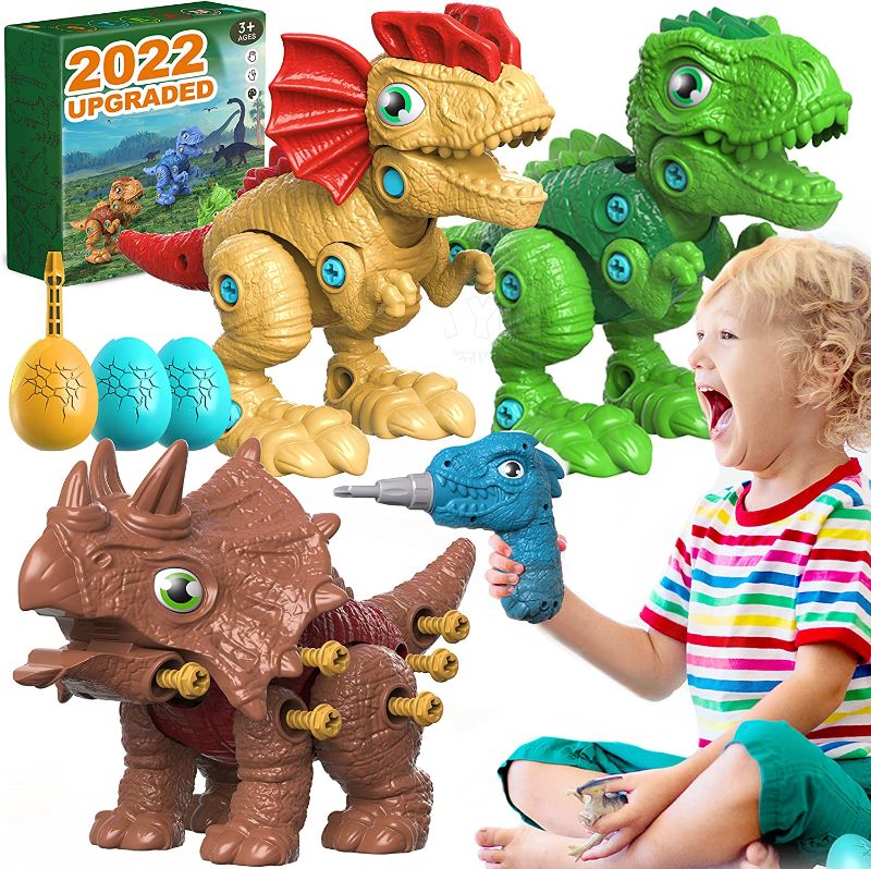 Photo 1 of [2022 New] Take Apart Dinosaur Toys with 3 Dinosaurs, 3 Dinosaur Eggs, 1 Dinosaur Electric Drill, STEM Educational Construction Building Kids Toys for 3 4 5 6 7 8 Year Old Boys Girls Gifts
