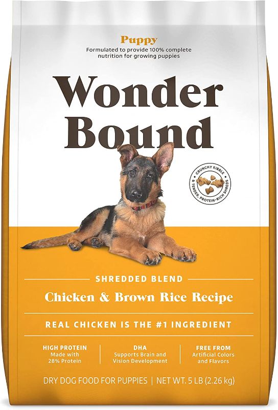 Photo 1 of (4 PACK) Amazon Brand - Wonder Bound High Protein, Adult Dry Dog Food, Chicken & Brown Rice 5lb best by 08.07.2022
