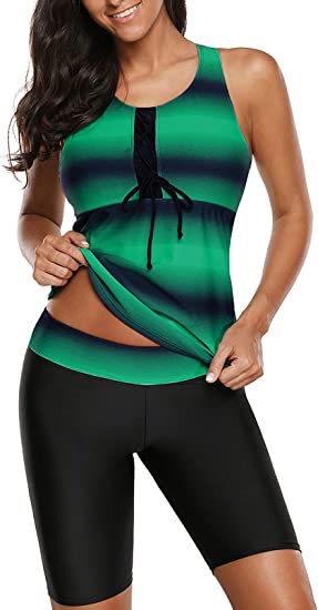 Photo 1 of Aleumdr Womens Racerback Color Block Print Tankini Swimsuit SIZE MEDIUM