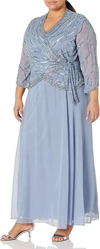 Photo 1 of J Kara Women's Plus Size 3/4 Sleeve V-Neck Long Beaded Dress (24W)