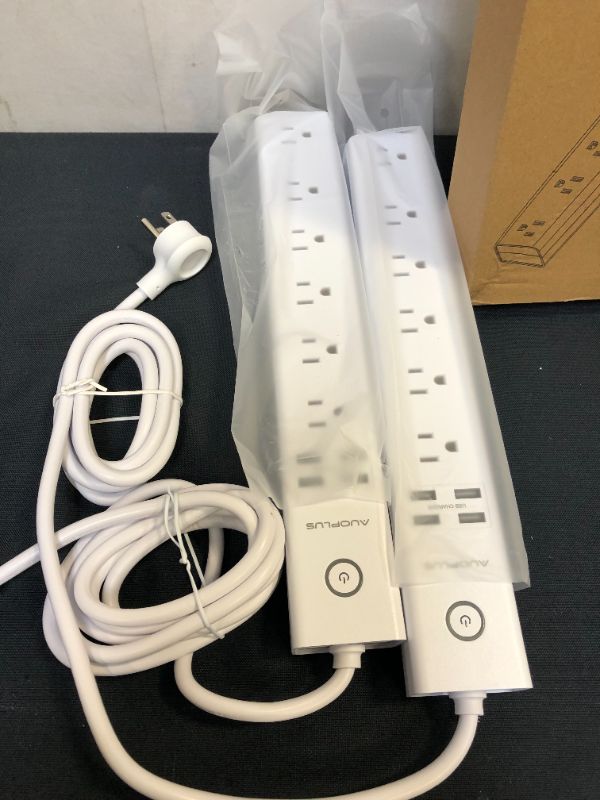 Photo 3 of 2 Pack Surge Protector Power Strip - 10FT Long Extension Cord with Multiple Outlets, 6 Widely Outlets 4 USB Charging Ports, Flat Plug Overload Surge Protection, Wall Mount for Home, Office ETL Listed
