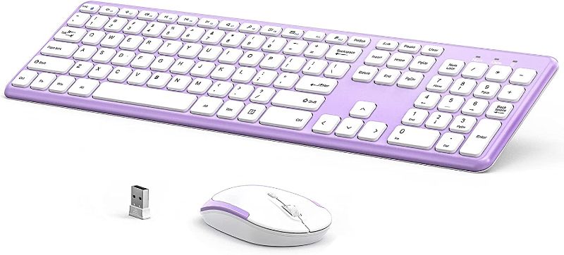 Photo 1 of Wireless Keyboard Mouse Combo, 2.4G Compact Full Size Computer Keyboard Mouse Set with Number Pad for Windows, Laptop, PC, Desktop, Notebook (Purple)
