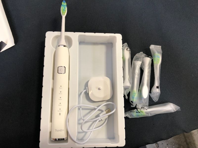 Photo 2 of 7am2m Sonic Electric Toothbrush with 6 Brush Heads for Kids and Children, One Charge for 90 Days, Wireless Fast Charge, 5 Modes with 2 Minutes Build in Smart Timer, Electric Toothbrushes(White)
