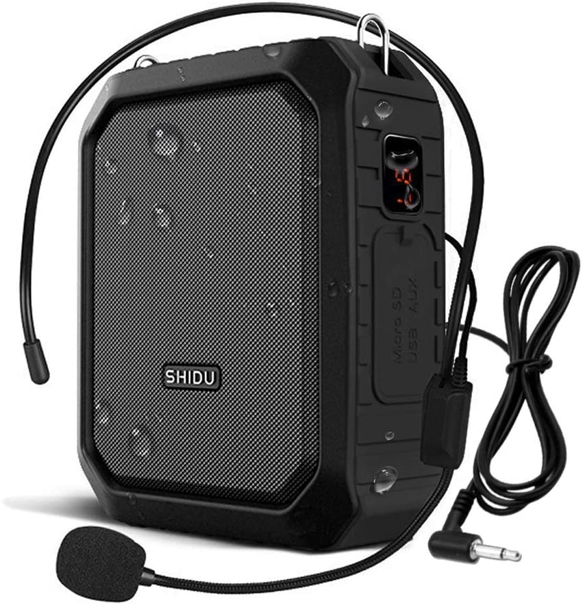 Photo 1 of SHIDU Bluetooth Voice Amplifier,Portable Waterproof Voice Amplifier with Wired Microphone Headset 18W 4400mAh, Rechargeable Bluetooth Microphone and Speaker for Teachers,Outdoors,Classroom,Fitness
