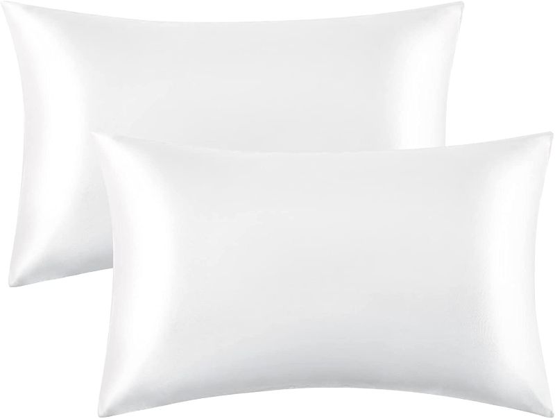 Photo 1 of Bedsure Satin Pillowcase for Hair and Skin Queen - Ivory Silk Pillowcase 2 Pack 20x30 inches - Satin Pillow Cases Set of 2 with Envelope Closure
