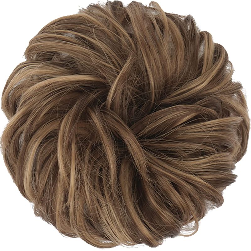 Photo 1 of FESHFEN Messy Bun Hair Piece Hair Bun Scrunchies Synthetic Wavy Curly Chignon Ponytail Hair Extensions Thick Updo Hairpieces for Women Girls Kids 1PCS
