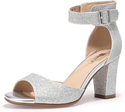 Photo 1 of IDIFU Women's Candie-MI Peep Toe Low Block Heels Sandals Ankle Strap Comfy Chunky Wedding Dress Shoes SIZE 8
