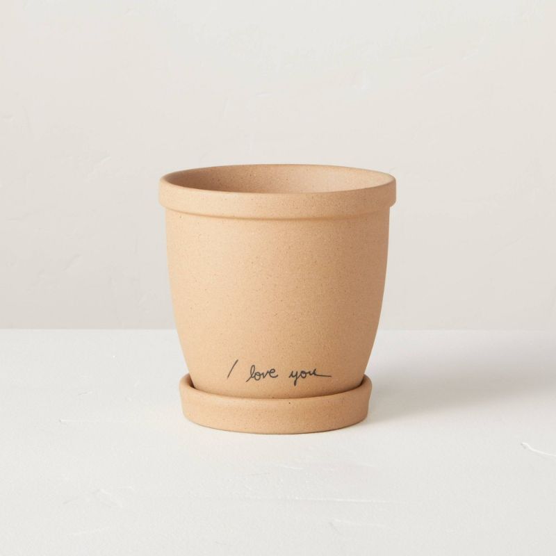 Photo 1 of 'I Love You' Etched Stoneware Planter Pot Tan - Hearth & Hand™ with Magnolia 4.5" PACK OF 6