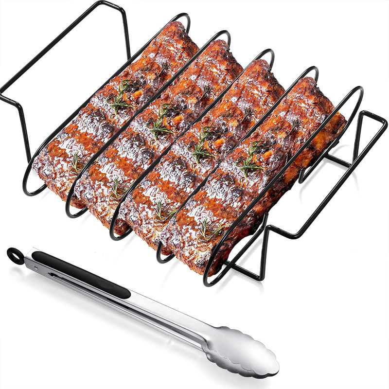 Photo 1 of 2 Pieces Non-Stick BBQ Grill Smoker Gutter Holder with Stainless Steel Tongs for BBQ Charcoal Grill 
