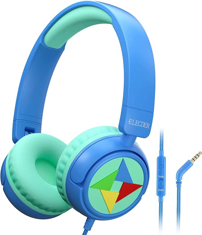 Photo 1 of Elecder i43 Kids Headphones with Microphone 85dB 94dB Volume Limited 3.5mm Jack Foldable Adjustable Wired On Ear Headphones for Children Girls Boys Teens Cellphones PC Kindle School Tablet Blue/Green
