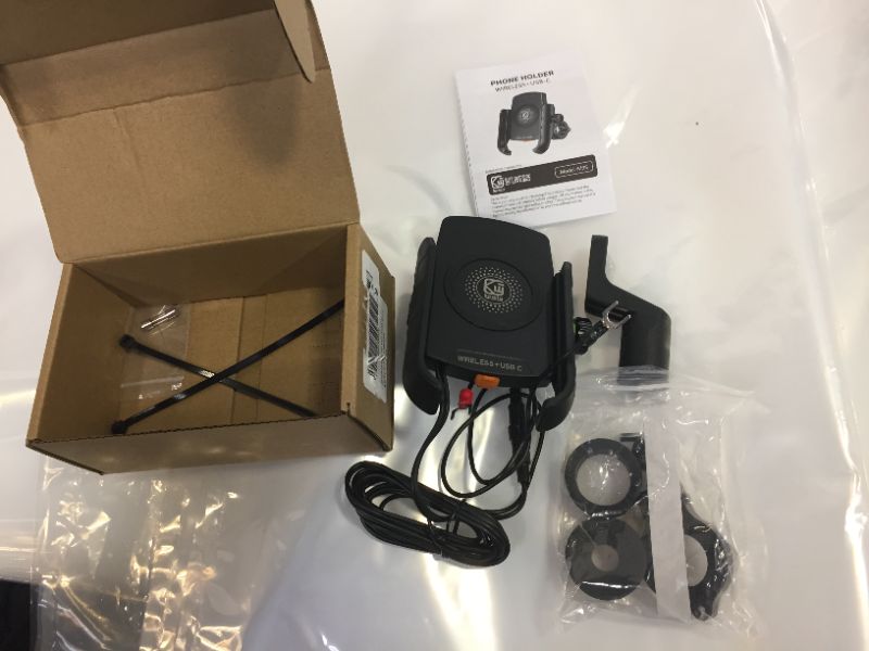 Photo 2 of BRCOVAN Motorcycle Phone Mount with 15W Qi Wireless Charger and 20W USB C Fast Charging Port, IP66 Waterproof Non-Slip Aluminum Alloy Mounting Base for 4-8 Inch Cell Phone
