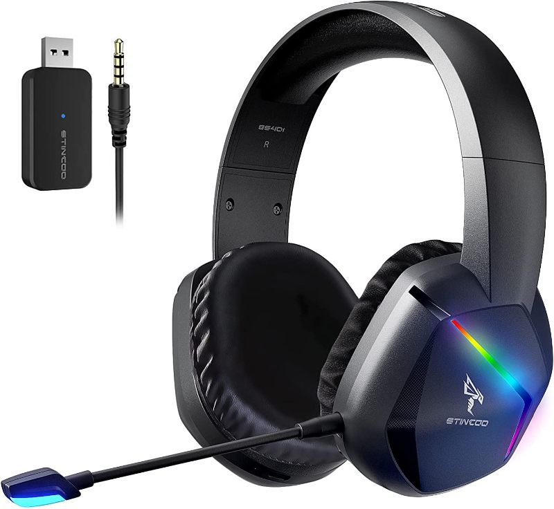 Photo 1 of SOMIC 2.4G Wireless Gaming Headset with Microphone for PS5, PS4, Computer Gamer Headphone with Stereo Sound, Detachable Mic, Soft Earmuffs, RGB LED Light, 10H+ Playtime (Xbox one in Wired Mode) GS401
