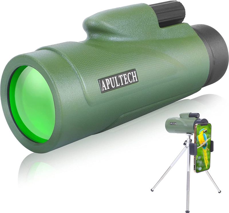 Photo 1 of 12x50 HD Monocular Telescope with Smartphone Adapter, Upgraded Tripod - High Power Monocular with Clear Low Light Vision for Star Watching - Lightweight Monocular for Bird Watching Hunting
