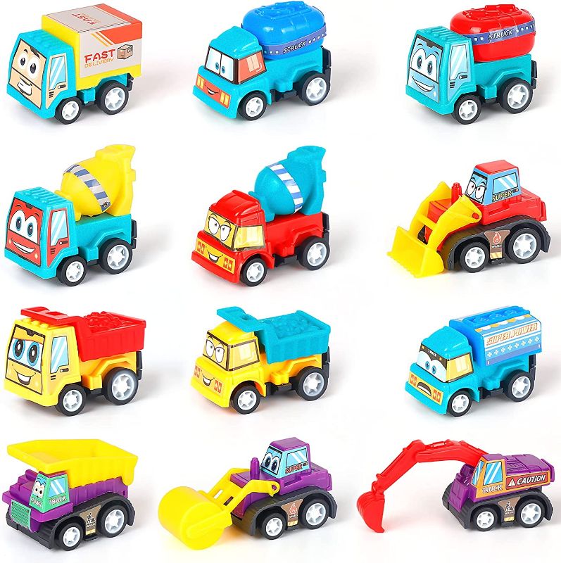 Photo 1 of 12 Pcs Pull Back Construction Vehicles, Tinabless 2.95” Bright Colorful Easter Eggs Prefilled with Toy Cars for Kids ?Easter Egg Hunt, Easter Basket Stuffers, Party Favors
