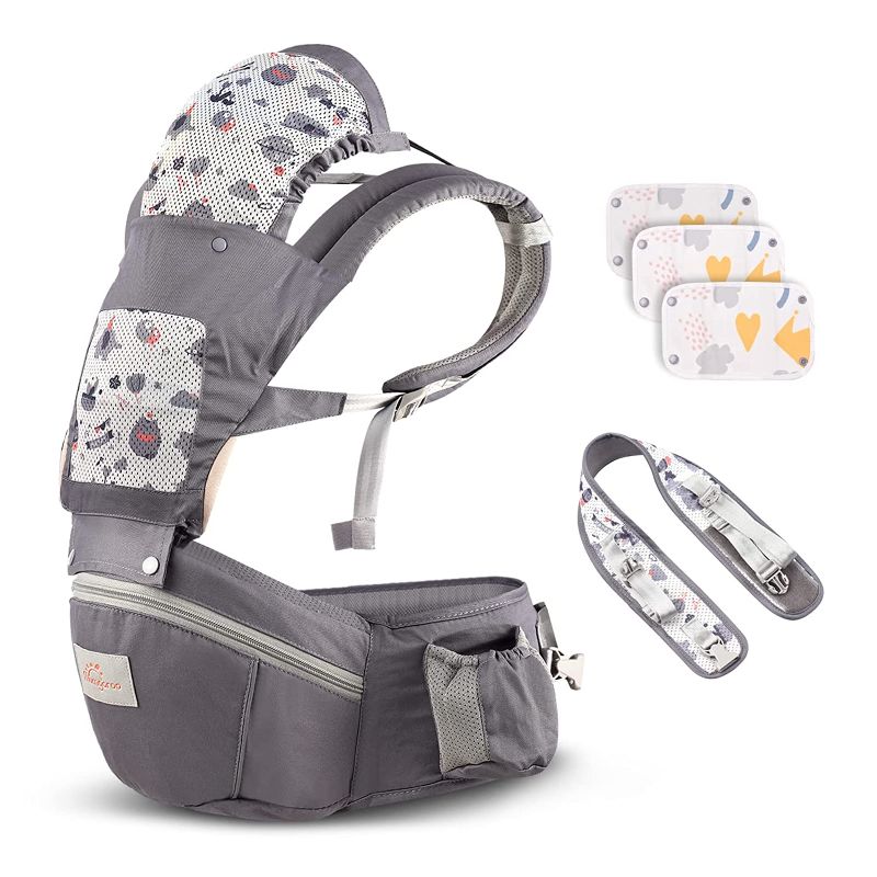 Photo 1 of Baby Carrier Newborn to Toddler, Mumgaroo Ergonomic 6-in-1 Baby Carrier with Hip Seat Complete All Seasons, Adjustable & Removable Baby Holder Backpack with Baby Hood 0-36 Months (Grey)