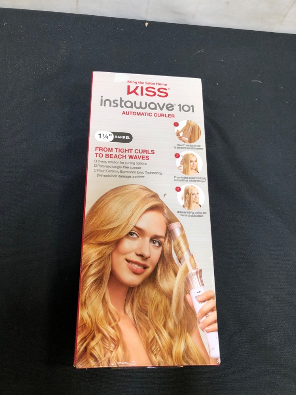 Photo 3 of KISS Instawave 101 Automatic Curler - Rotating Curling Iron, 1.25 Inch Pearl Ceramic Tourmaline Barrel Heats Up To 400°, 2 Directional Spinner, Rose Gold Finish, 1.14 Lbs.