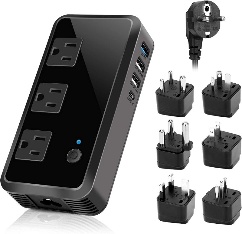 Photo 1 of 2300W Voltage Converter 220V to 110V Universal Travel Adapter/Power Converte with 3 USB Ports 3 AC Outlets 1 Type-C in EU/UK/AU/US/IT/South Africa More Than 150 Countries Over The World (Black)