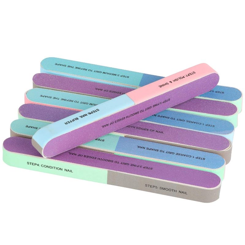 Photo 1 of 12 Pieces 7 Way Nail File and Buffer Block Professional Nail Buffering Files 7 Steps Washable Emery Boards for Acrylic Nails