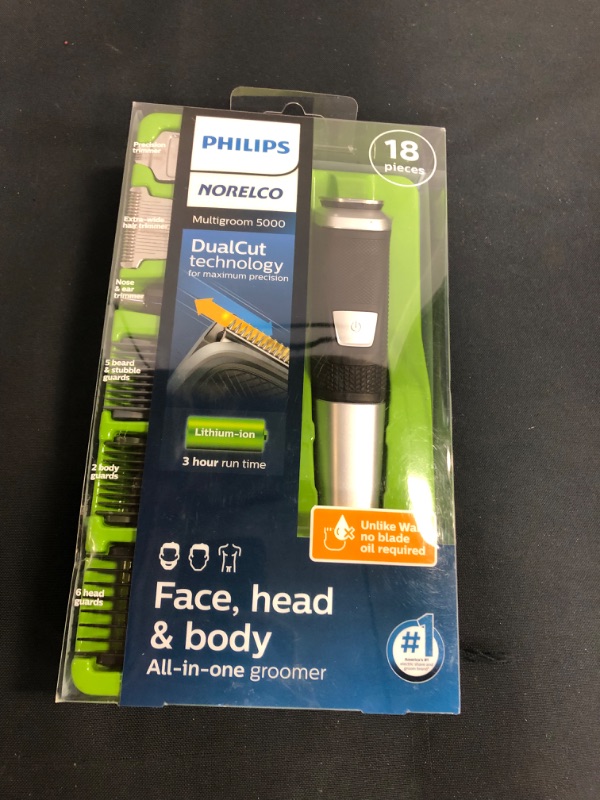Photo 2 of Philips Norelco Multigroomer All-in-One Trimmer Series 5000, 18 Piece Mens Grooming Kit, for Beard Face, Hair, Body Hair Trimmer for Men, No Blade Oil Needed, MG5750/49
