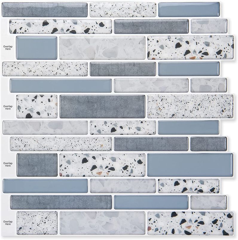 Photo 1 of Art3d Peel and Stick Brick Kitchen Backsplash Self-Adhesive Wall Tile Stone Design, 10 Sheets (Blue)