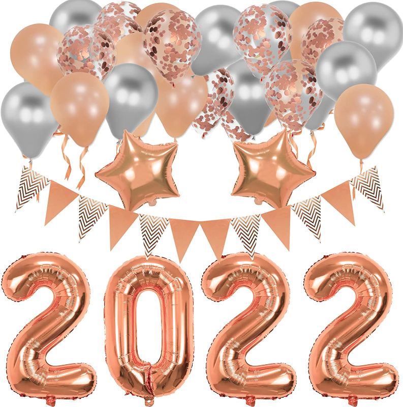 Photo 1 of 2022 Graduation Party Supplies 2022 New Year Eve Party Decorations Kit 32 Inches Large 2022 Balloons Rose Gold Balloons Sets for Class of 2022 Graduation Party Decor