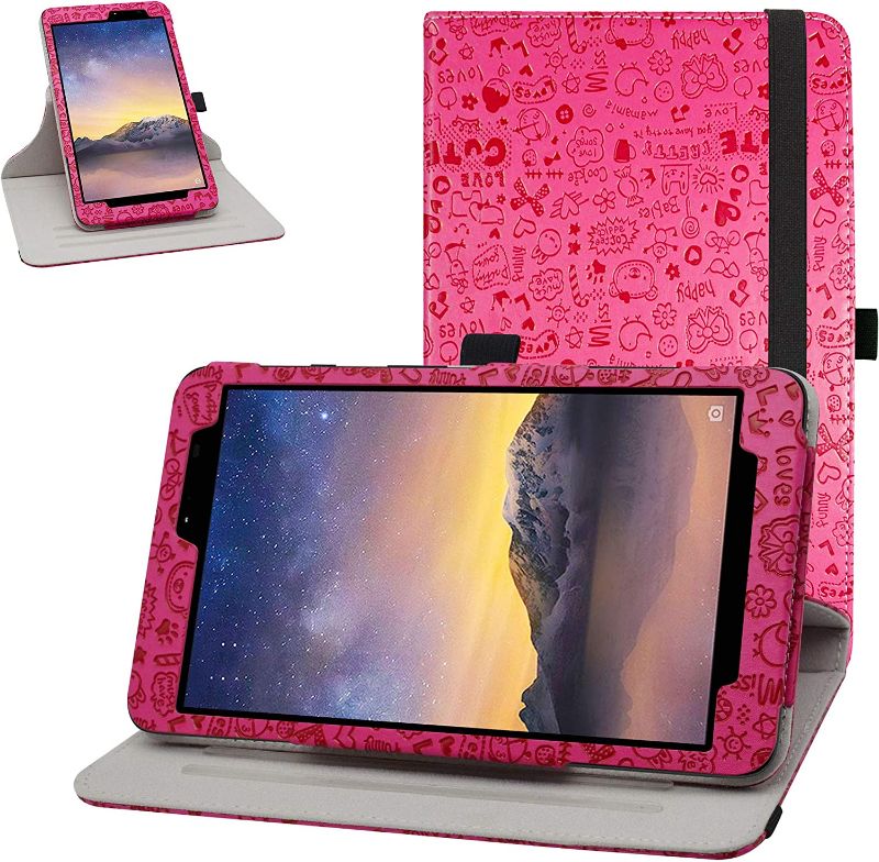 Photo 1 of Bige for Moxee Tablet 8 inch Rotating Case,360 Degree Rotary Stand with Cute Pattern Cover for Moxee Tablet 8 inch (Model:MT-T800) Tablet, Rose Red