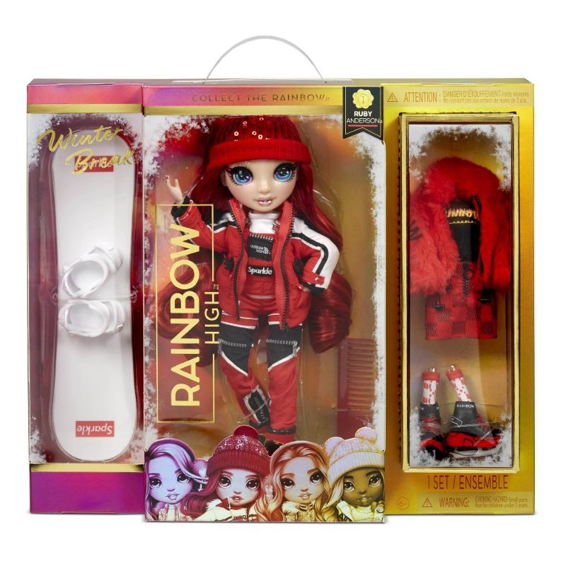 Photo 1 of Rainbow High Winter Break Ruby Anderson - Red Fashion Doll Playset with 2 Complete Doll Outfits Snowboard and Winter Accessories Great Toy Gift