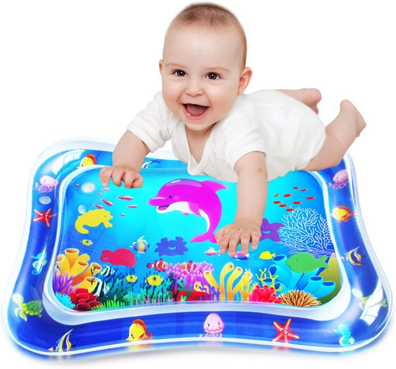 Photo 1 of Baby Tummy-Time Water Mat - Infant Water Play Mat Water Playmat Sensory Pad Baby Stuff for 3 6 9 12 Months Newborn Toddler Boys Girls Best Gift Fun Indoor Activity Item Game 26x20 Inch