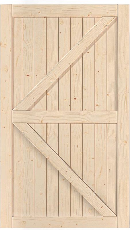 Photo 1 of EaseLife 42in x 84in Sliding Barn Wood Door,Interior Doors,DIY Assemblely Unfinished Solid Natural Spruce Panelled Slab,Easy Install,Apply to Rooms & Storage Closet,H-Frame