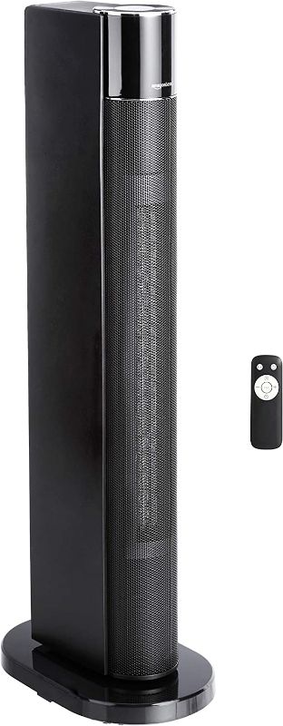 Photo 1 of Amazon Basics 34" 1500W Premium Portable Oscillating Ceramic Tower Space Heater with Remote, 3 Heat Settings
