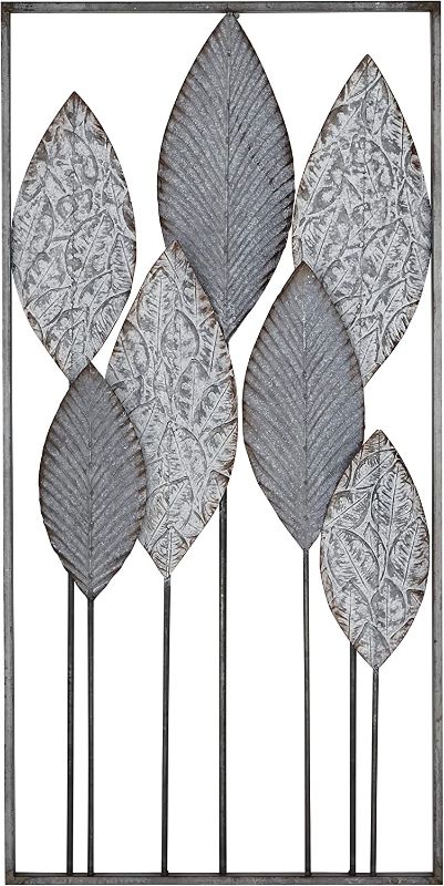 Photo 1 of Deco 79 Farmhouse Metal Leaves Wall Decor, 18" x 2" x 36", Grey
