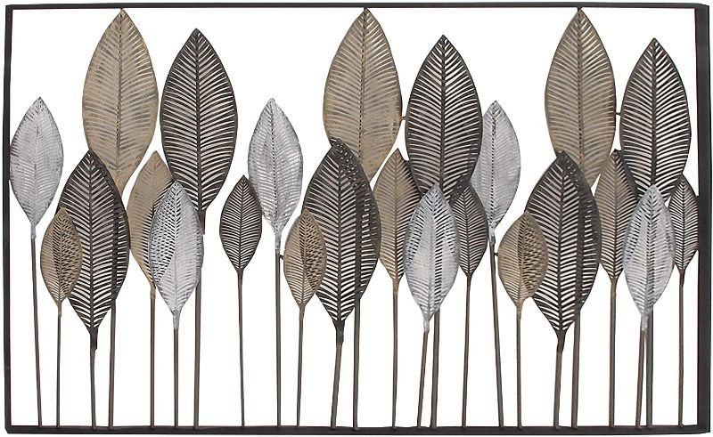 Photo 1 of Deco 79 Farmhouse Metal Leaves Wall Decor, Ready to Hang, 59"W x 37"H, Black/Silver/Gold
