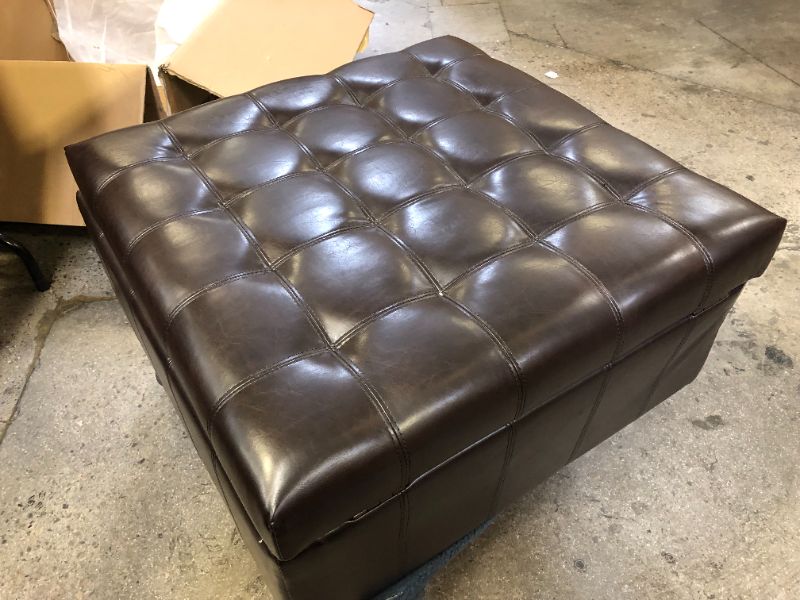 Photo 3 of Christopher Knight Home Alexandria Bonded Leather Storage Ottoman, Marbled Brown
