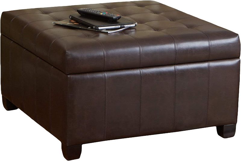 Photo 1 of Christopher Knight Home Alexandria Bonded Leather Storage Ottoman, Marbled Brown
