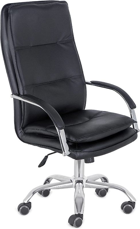 Photo 1 of Comfty Padded Armrests and Chrome Base Fixed Back Leather Office Chair, 44.09”-46.46”, Black
