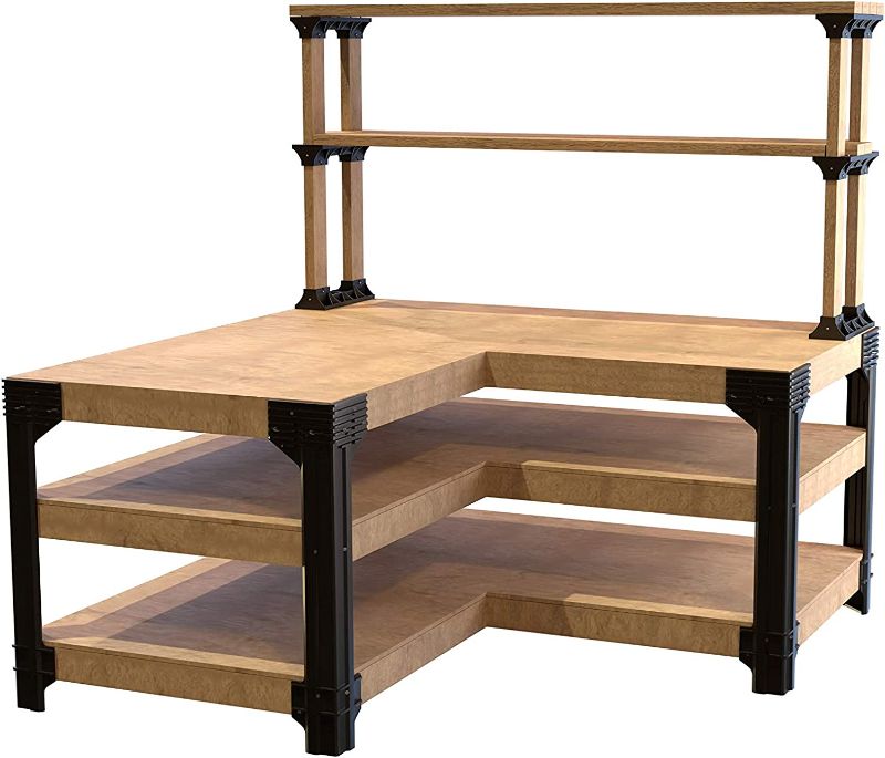 Photo 1 of 2x4basics 90162ONLMI L-Shaped Garage Workbench and Shelf Link Storage Bracket Kit (Lumber not Included) , Black
WOOD NOT INCLUDED.
