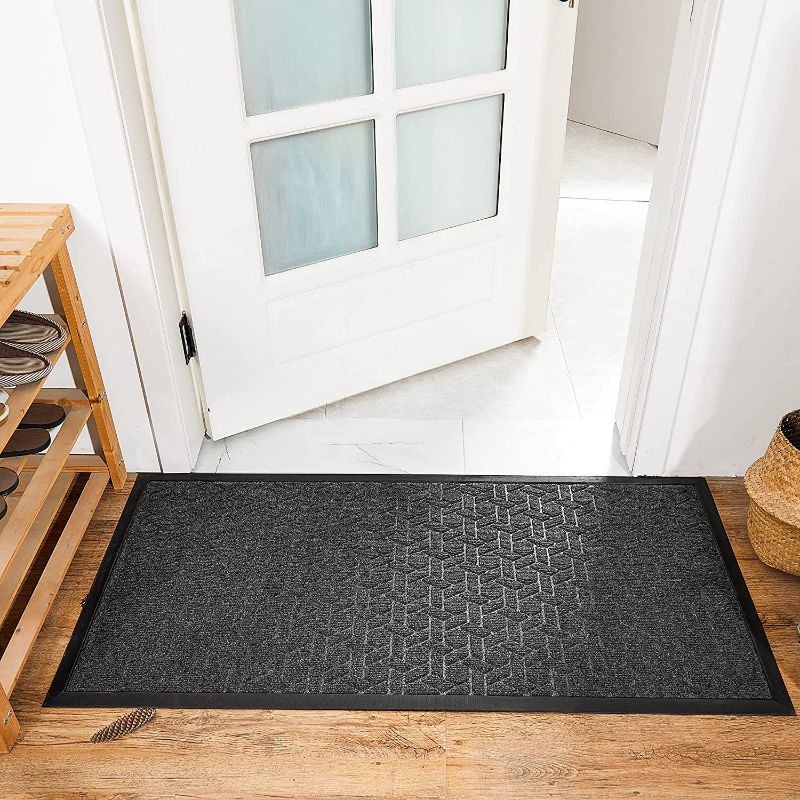 Photo 1 of COSY HOMEER Door Mat Front Indoor Outdoor Doormat,Small Heavy Duty Rubber Outside Floor Rug for Entryway Patio Waterproof Entrance Rug,24x48inches,Grey24x48inches