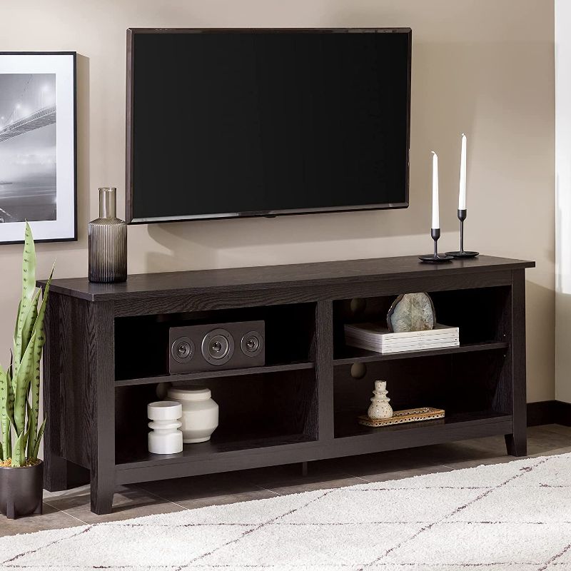 Photo 1 of Walker Edison Wren Classic TV Console Entertainment Media Stand with Storage for Televisions up to 65 Inches, 58 Inch, Black
