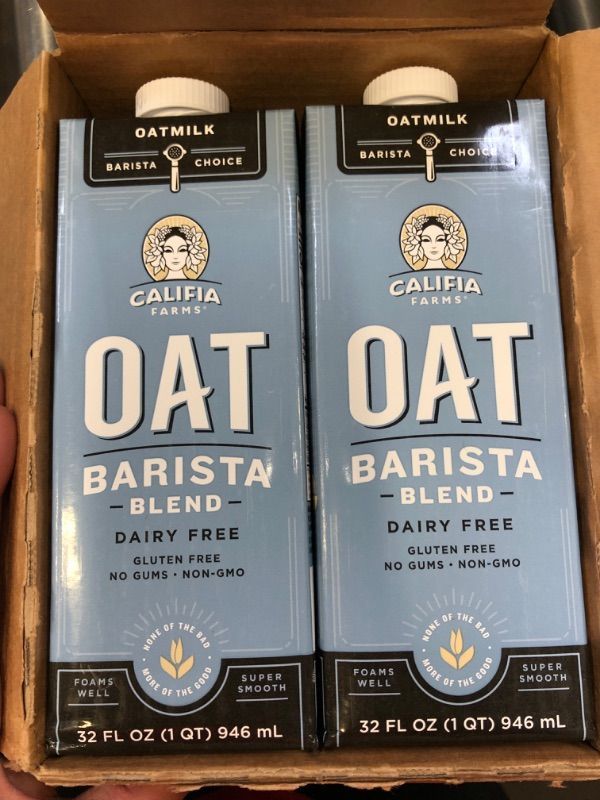 Photo 2 of (6 pack)Califia Farms Unsweetened Oatmilk Barista Blend, 32 Oz , Whole Rolled Oats , Dairy Free , Gluten-Free , Vegan , Plant Based, Non-GMO---BEST BY DATE WAS APRIL 28 2022---