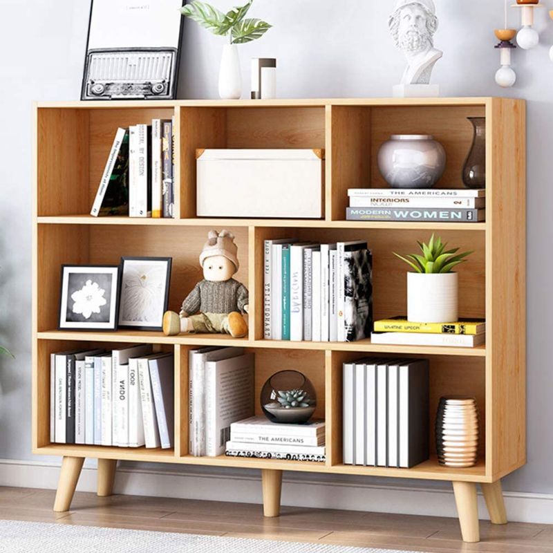 Photo 1 of IOTXY Wooden Open Shelf Bookcase - 3-Tier Floor Standing Display Cabinet Rack with Legs, 8 Cubes Bookshelf, Pear Yellow
