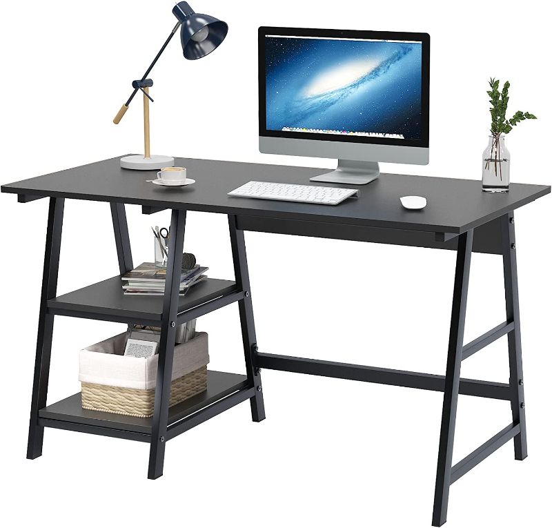 Photo 1 of SogesHome Computer Desk with Shelf Office Desk Computer Workstation Trestle Desk PC Desk (Black, 47 inches)
