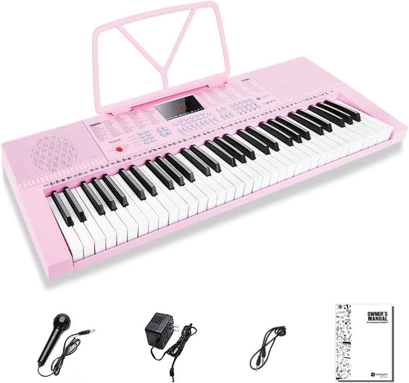 Photo 1 of Vangoa VGK610 Piano Keyboard, 61 Mini Keys Portable Music Keyboard for Beginners with Microphone, 3 Teaching Modes, 350 Tones, 350 Rhythms, 30 Demos, Pink
