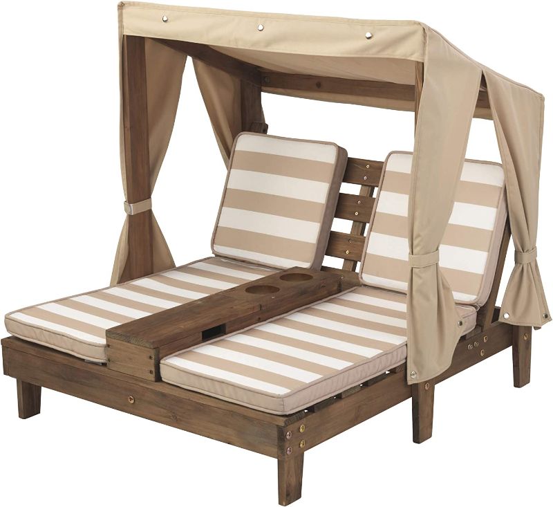 Photo 1 of 

KidKraft Wooden Outdoor Double Chaise Lounge with Cup Holders, Patio Furniture for Kids or Pets, Espresso with Oatmeal and White Striped Fabric
Color:Espresso
Style:Modern