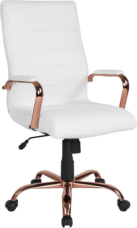 Photo 1 of Flash Furniture White Leather/Rose Gold Frame Office/Desk Chair -- MISSING MULTIPLE PARTS 