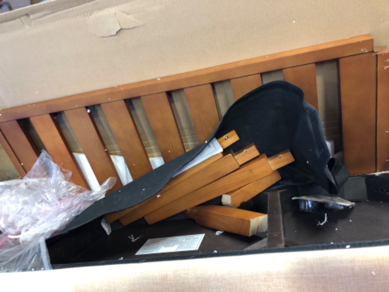 Photo 3 of Charla Beige and Oak Storage Bench - damaged parts. missing hardware.