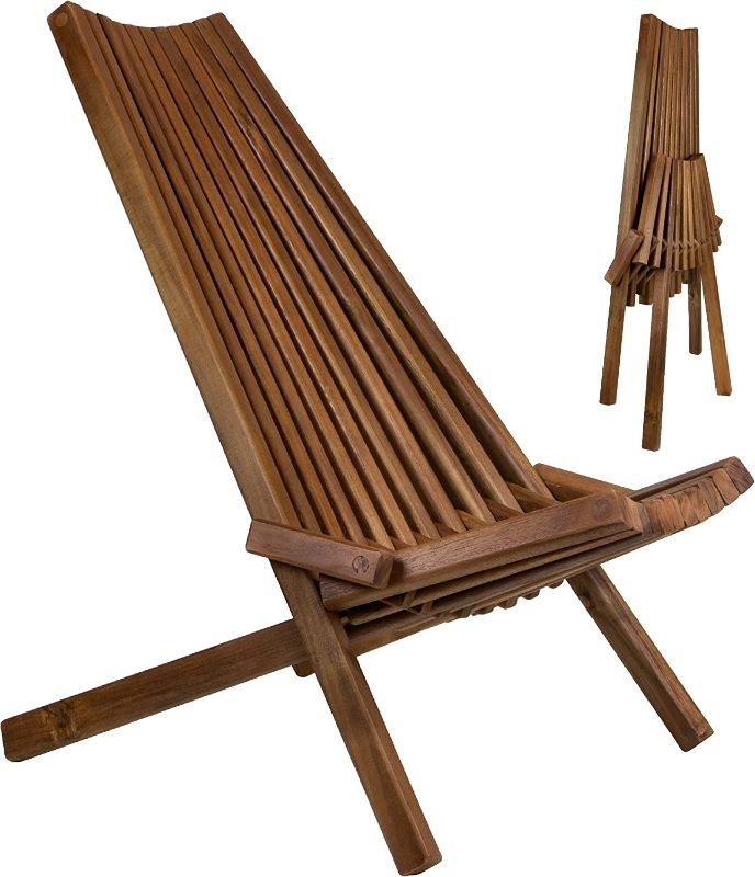 Photo 1 of 
CleverMade Tamarack Folding Wooden Outdoor Chair -Stylish Low Profile Acacia Wood Lounge Chair for the Patio, Porch, Lawn, Garden or Home Furniture - Cinnamon
Color:Cinnamon
Pattern Name:Chair