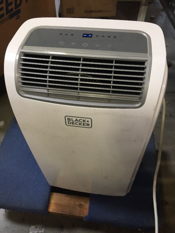 Photo 1 of BLACK+DECKER 10,000 BTU Portable Air Conditioner with Remote Control, White---ITEM IS SCUFFED AND HAS SCRATCHES FROM EXPOSURE AND IS DIRTY---MISSING ACCESSOIRES AND BOX---
